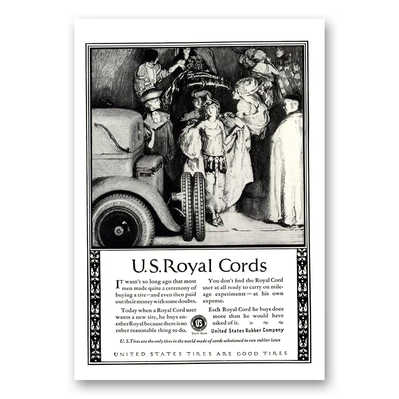 1924 US Royal Tires Men Made Quite Ceremony of Buying Tire Vintage Magazine Print Ad