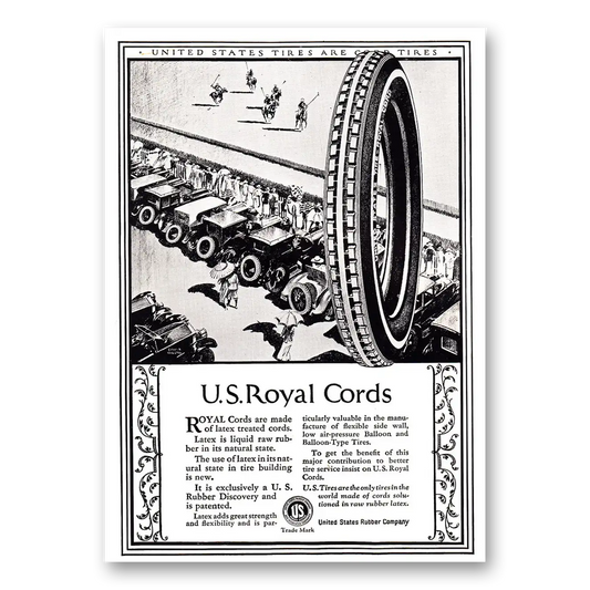 1924 US Royal Tires Made of Latex Treated Cords Vintage Magazine Print Ad