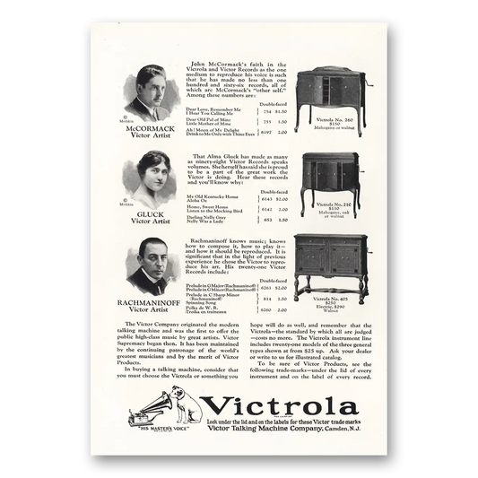 1924 Victrola McCormack Gluck Rachmaninoff Vintage Magazine Print Ad