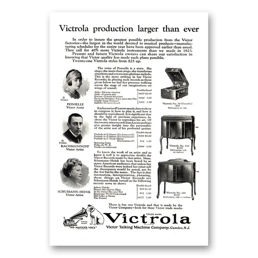 1924 Victrola Ponselle Rachmaninoff Heink Vintage Magazine Print Ad