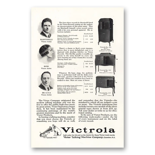 1924 Victrola Martinelli Bori De Luca Vintage Magazine Print Ad