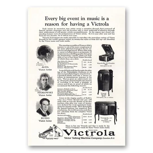 1924 Victrola Alda Stokowski Ruffo Vintage Magazine Print Ad