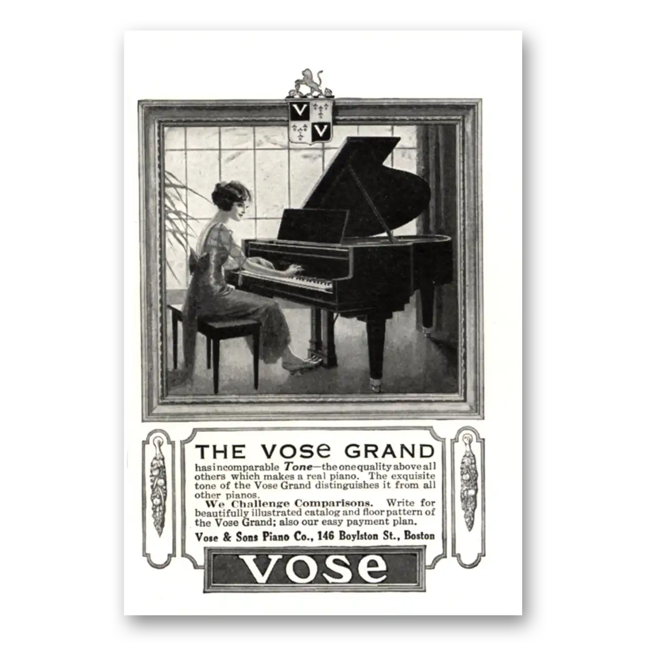 1924 Vose Piano Grand Piano Incomparable Tone Vintage Magazine Print Ad