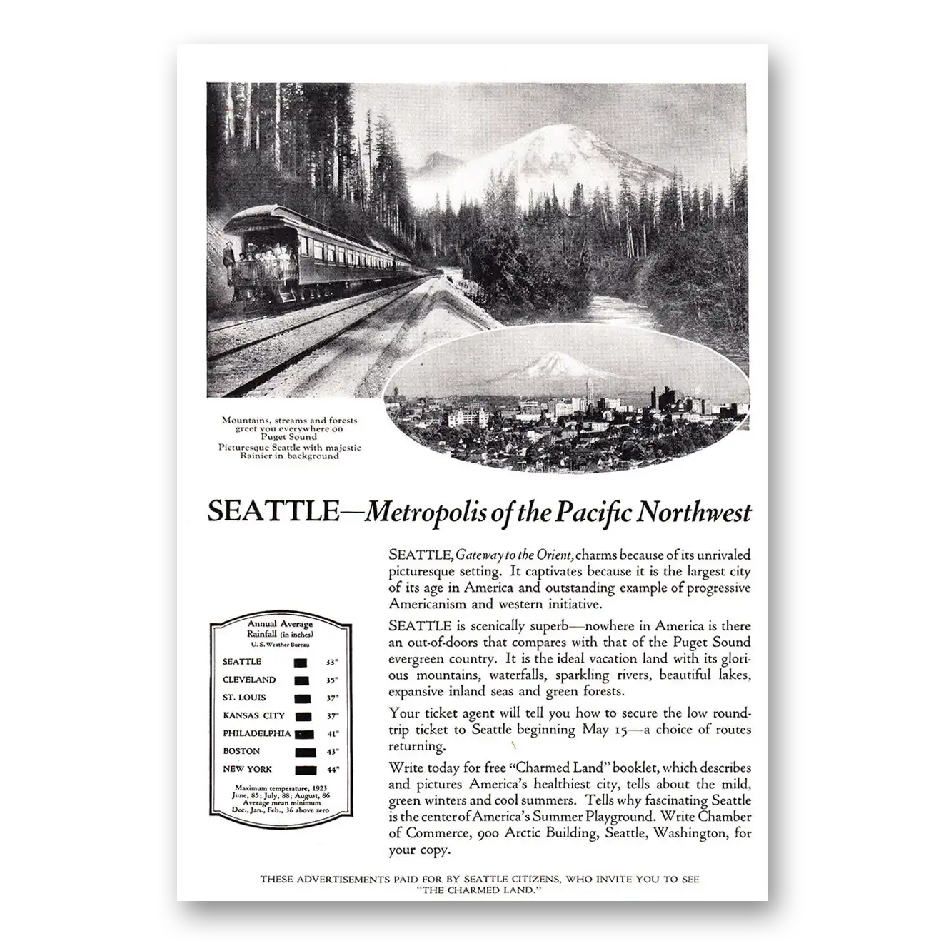 1924 Washington Seattle Metropolis of the Pacific Northwest Vintage Magazine Print Ad