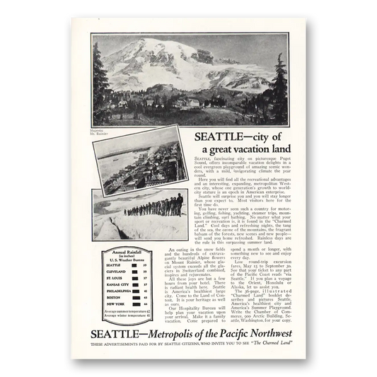 1924 Washington Seattle City of Great Vacation Land Vintage Magazine Print Ad