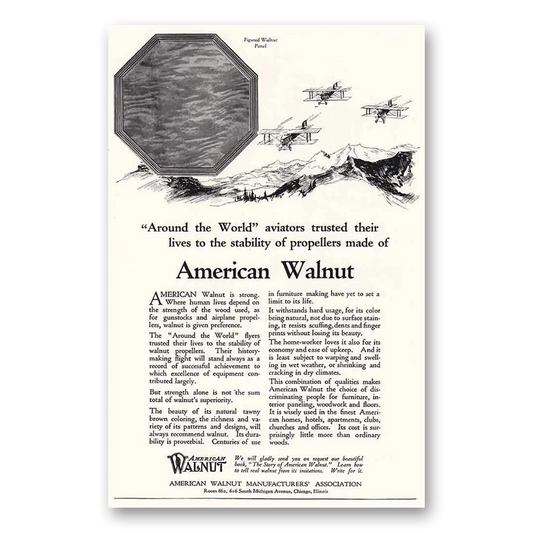 1924 American Walnut Around the World Aviators Trusted Their Lives Vintage Magazine Print Ad