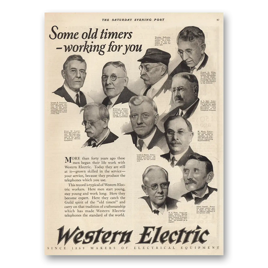 1924 Western Electric Some Old Timers Working for You Vintage Magazine Print Ad