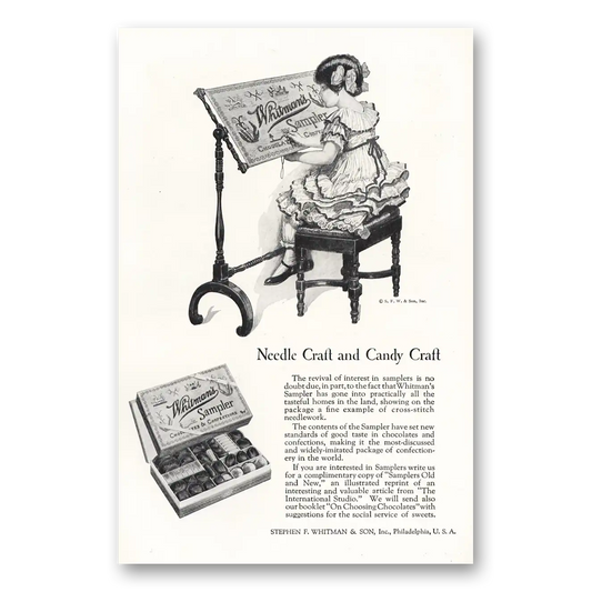 1924 Whitmans Chocolates Needle Craft and Candy Craft Vintage Magazine Print Ad