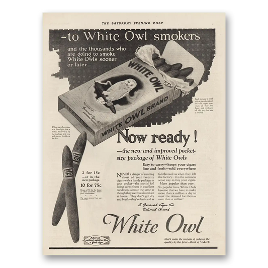 1924 White Owl Cigars To White Owl Smokers Vintage Magazine Print Ad