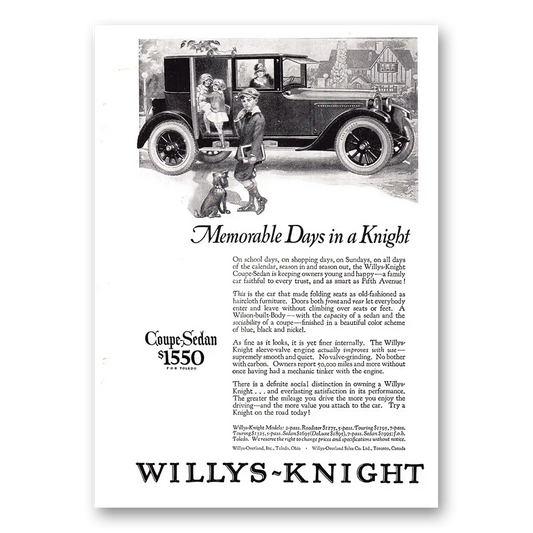 1924 Willys Knight Memorable Days in a Knight Vintage Magazine Print Ad