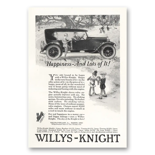 1924 Willys Knight Happiness And Lots of It Vintage Magazine Print Ad