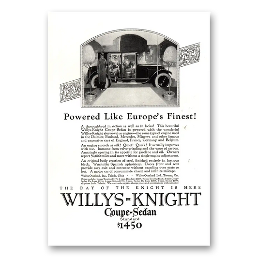 1924 Willys Knight Coupe Sedan Powered Like Europes Finest Vintage Magazine Print Ad