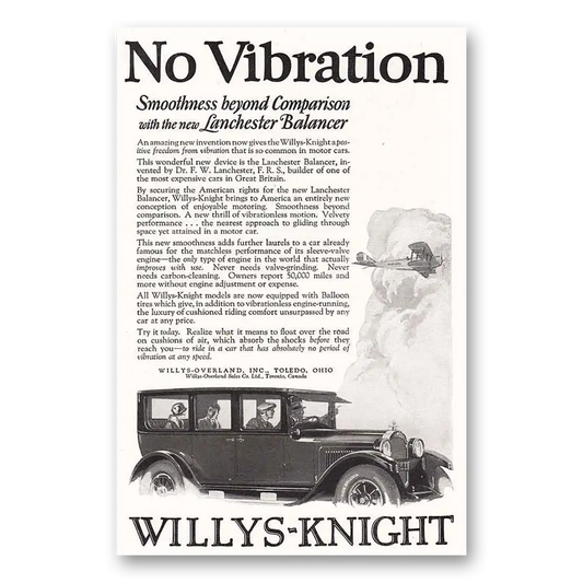 1924 Willys Knight No Vibration Smoothness Beyond Comparison Vintage Magazine Print Ad