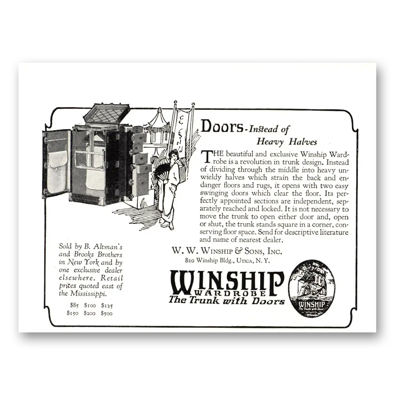 1924 Winship Luggage Wardrobe Doors Instead of Heavy Halves Vintage Magazine Print Ad