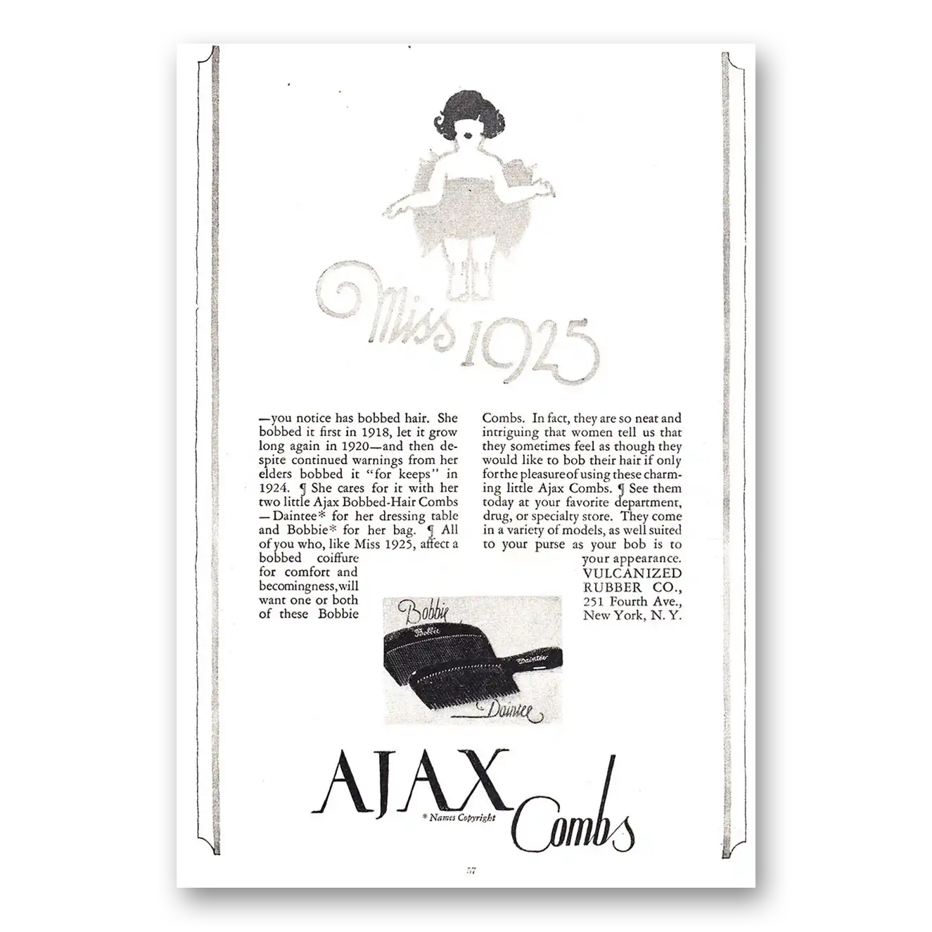 1925 Ajax Combs Miss 1925 Has Bobbed Hair Vintage Magazine Print Ad