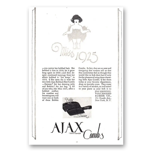 1925 Ajax Combs Miss 1925 Has Bobbed Hair Vintage Magazine Print Ad