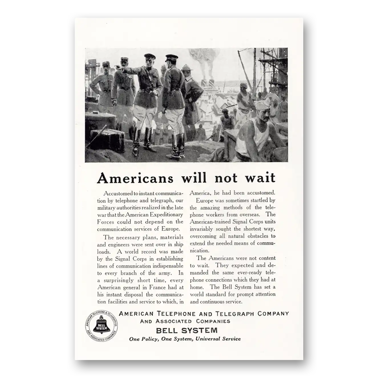 1925 American Telephone Americans Will Not Wait Vintage Magazine Print Ad