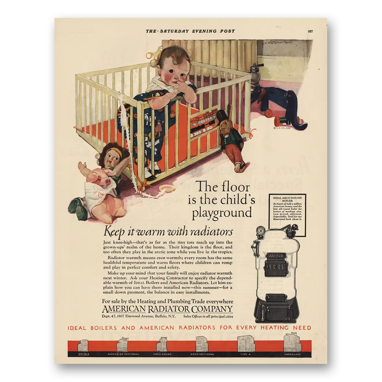 1925 American Radiator Floor Is Childs Playground Vintage Magazine Print Ad