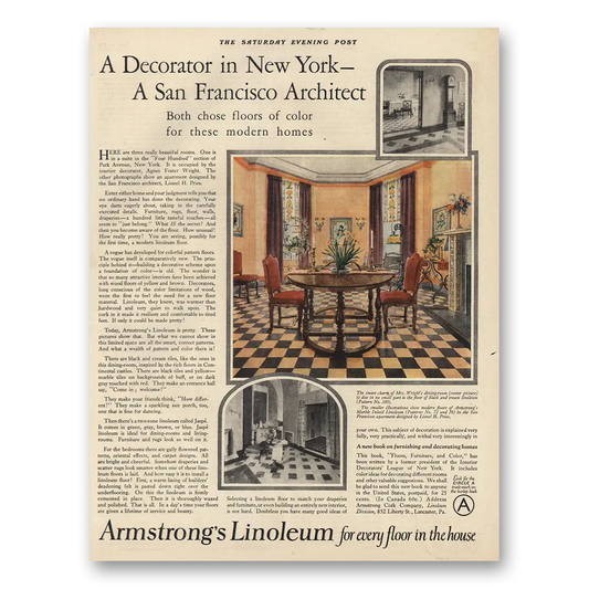 1925 Armstrong Linoleum Floors Decorator In New York Vintage Magazine Print Ad