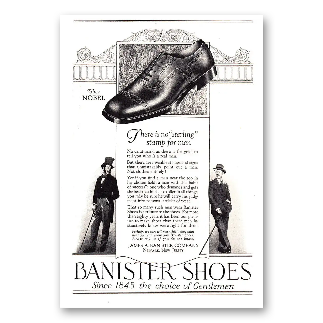 1925 Banister Shoes Nobel There is No Sterling Stamp for Men Vintage Magazine Print Ad