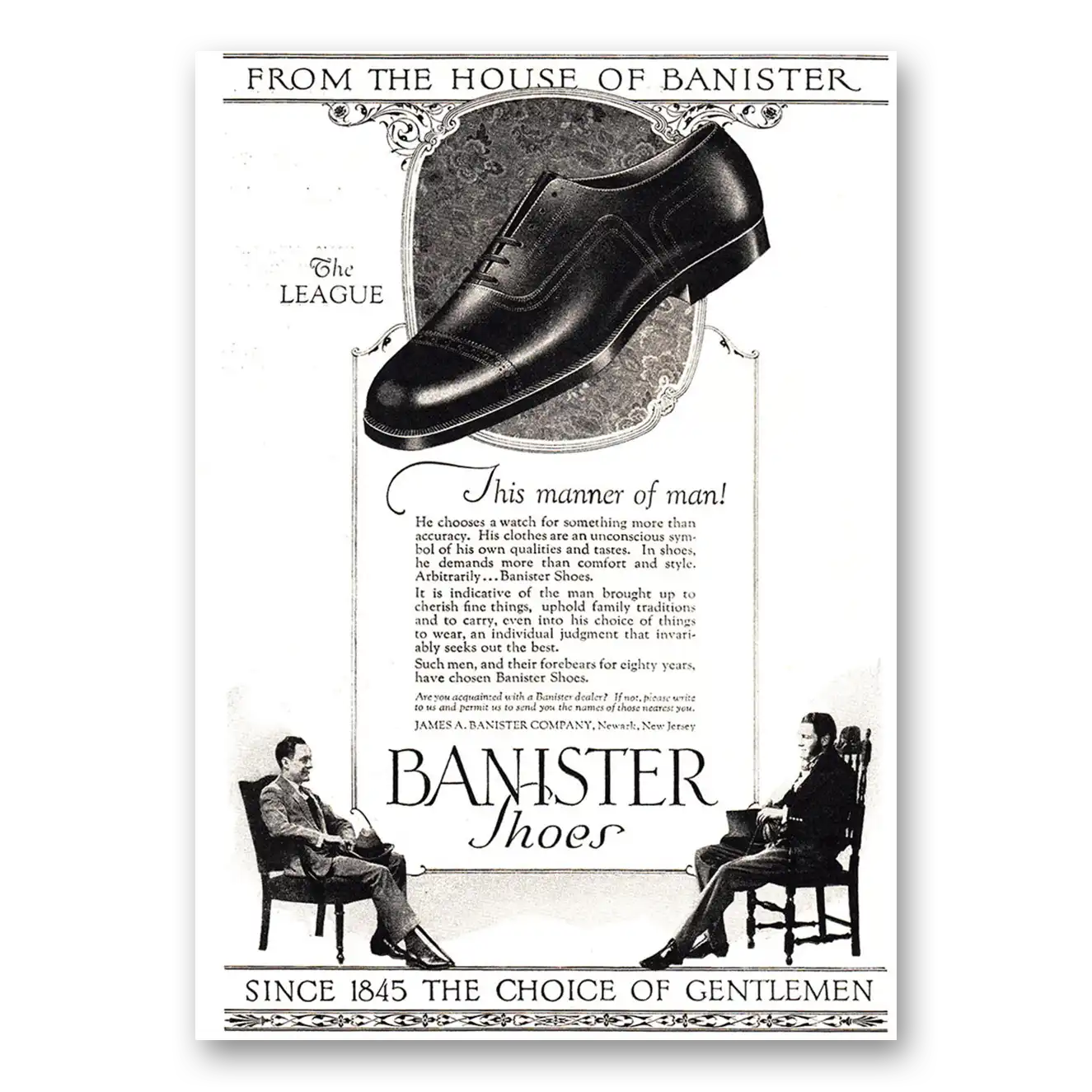 1925 Banister Shoes League This Manner of Man Vintage Magazine Print Ad