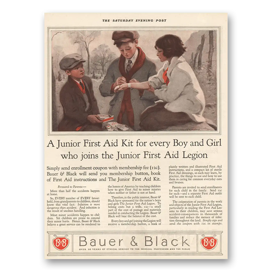 1925 Junior First Aid Kit Every Boy and Girl Who Joins Junior First Aid Legion Vintage Magazine Print Ad