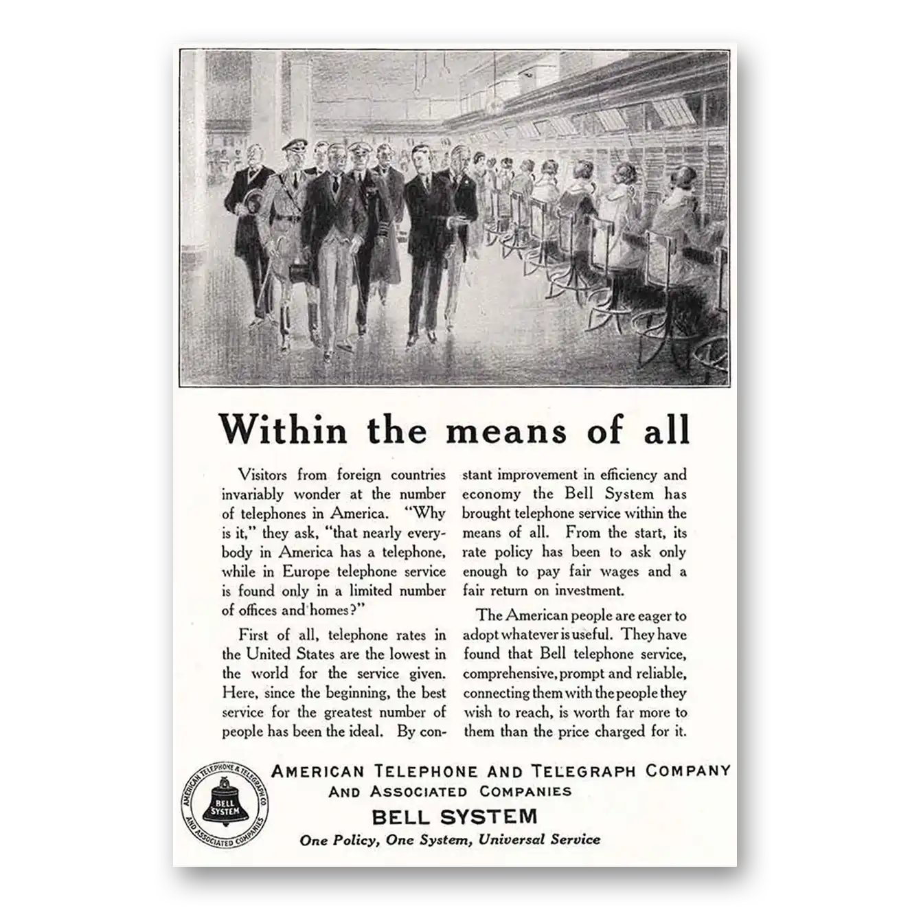 1925 American Telephone Within the Means of All Vintage Magazine Print Ad