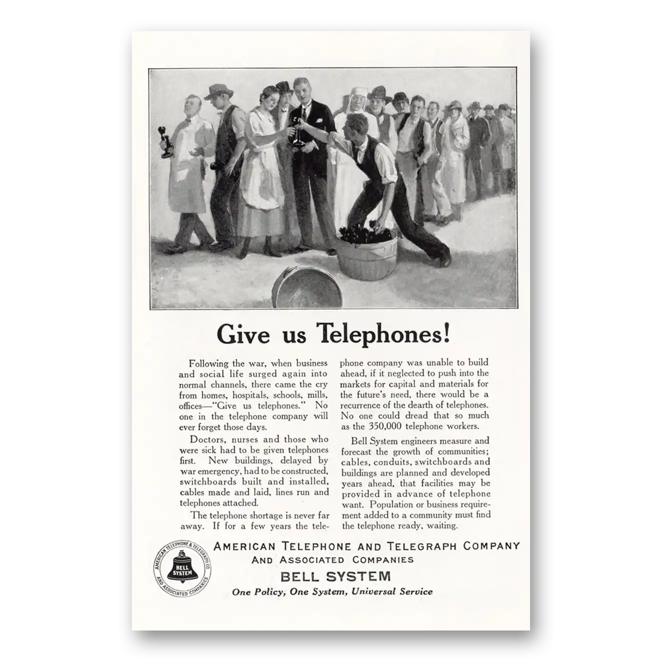 1925 American Telephone Give Us Telephones Vintage Magazine Print Ad