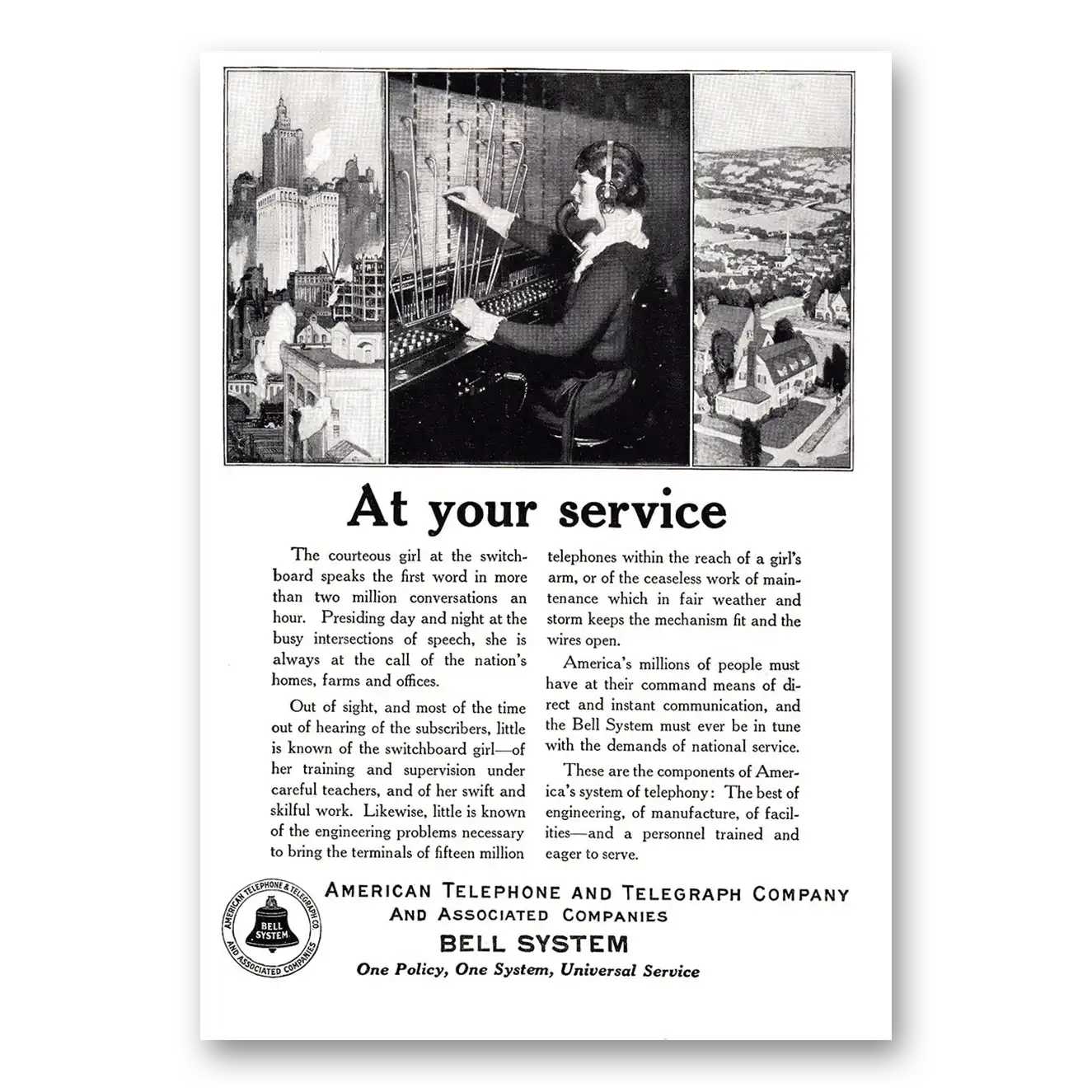 1925 American Telephone At Your Service Vintage Magazine Print Ad