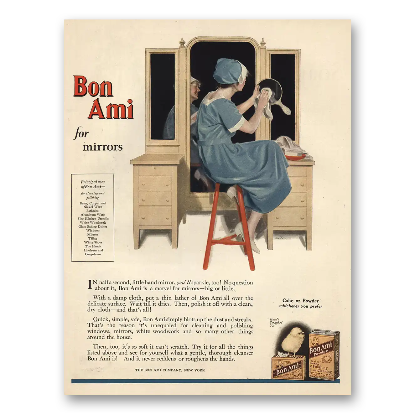 1925 Bon Ami Cleaning Powder Bon Ami for Mirrors Vintage Magazine Print Ad