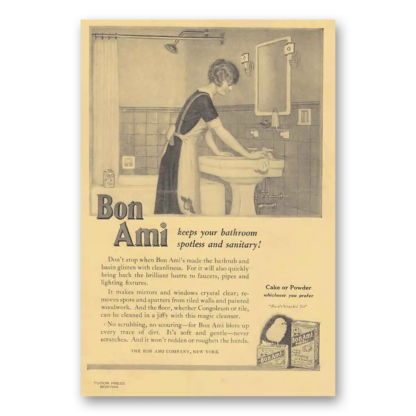 1925 Bon Ami Cleaning Powder Bathroom Spotless and Sanitary Vintage Magazine Print Ad