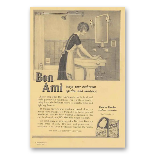 1925 Bon Ami Cleaning Powder Bathroom Spotless and Sanitary Vintage Magazine Print Ad