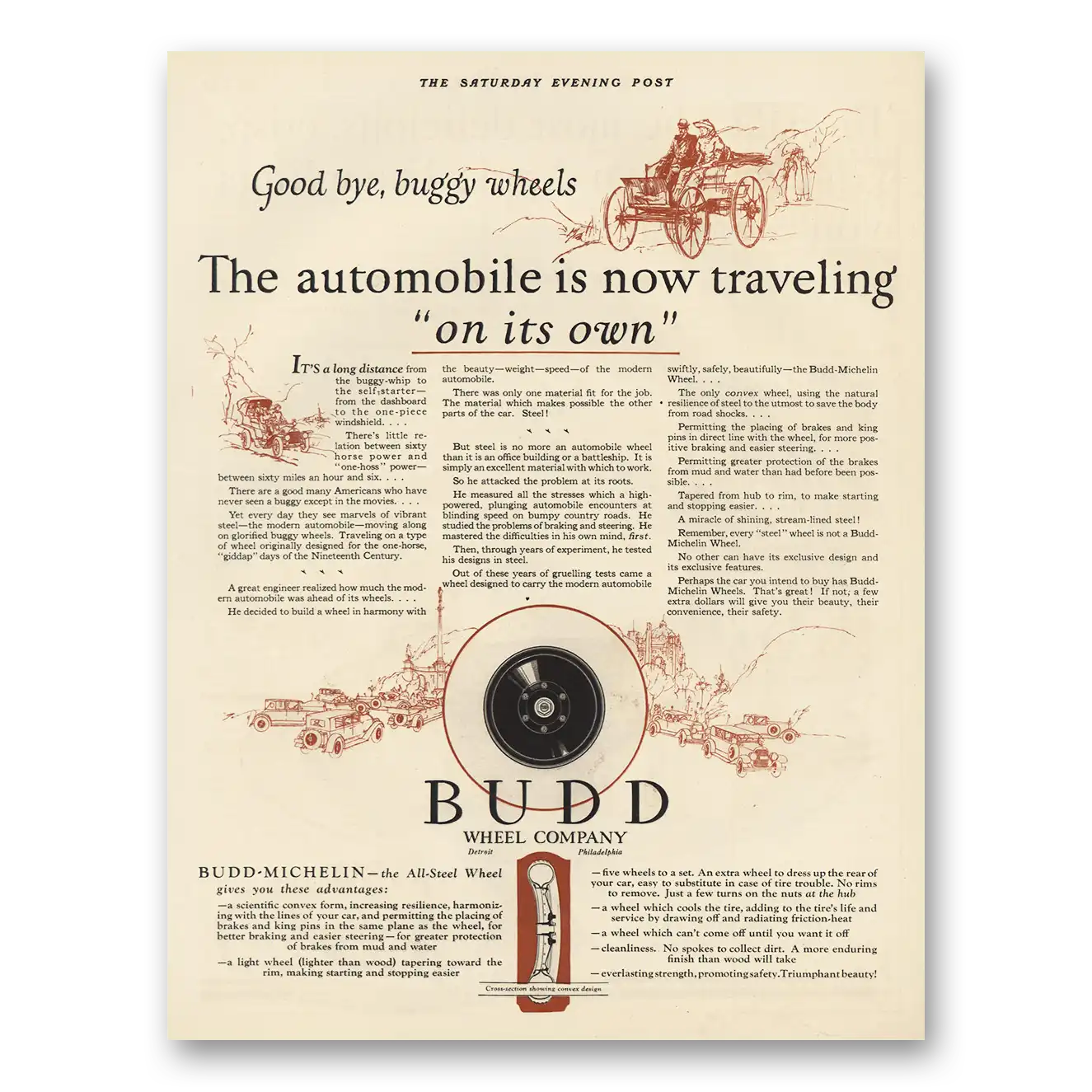 1925 Budd Wheel Company Good Bye Buggy Wheels Vintage Magazine Print Ad