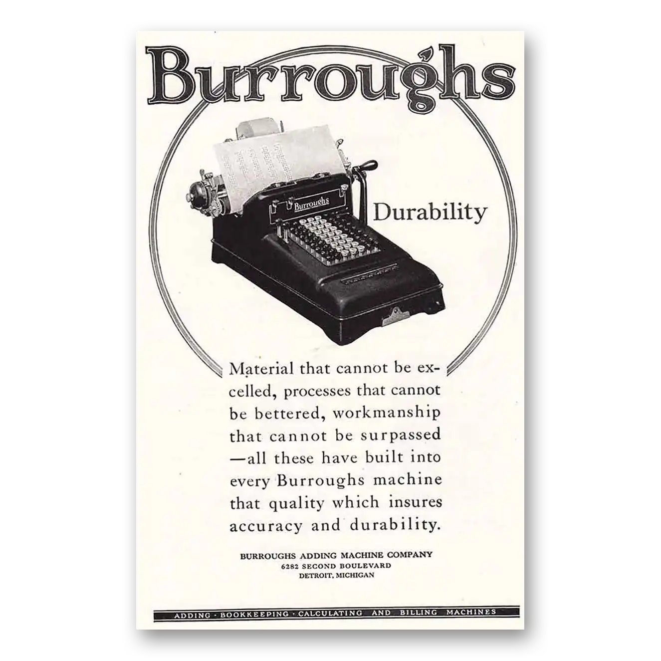 1925 Burroughs Adding Machine Material That Cannot Be Excelled Vintage Magazine Print Ad