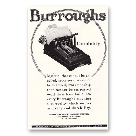 1925 Burroughs Adding Machine Material That Cannot Be Excelled Vintage Magazine Print Ad