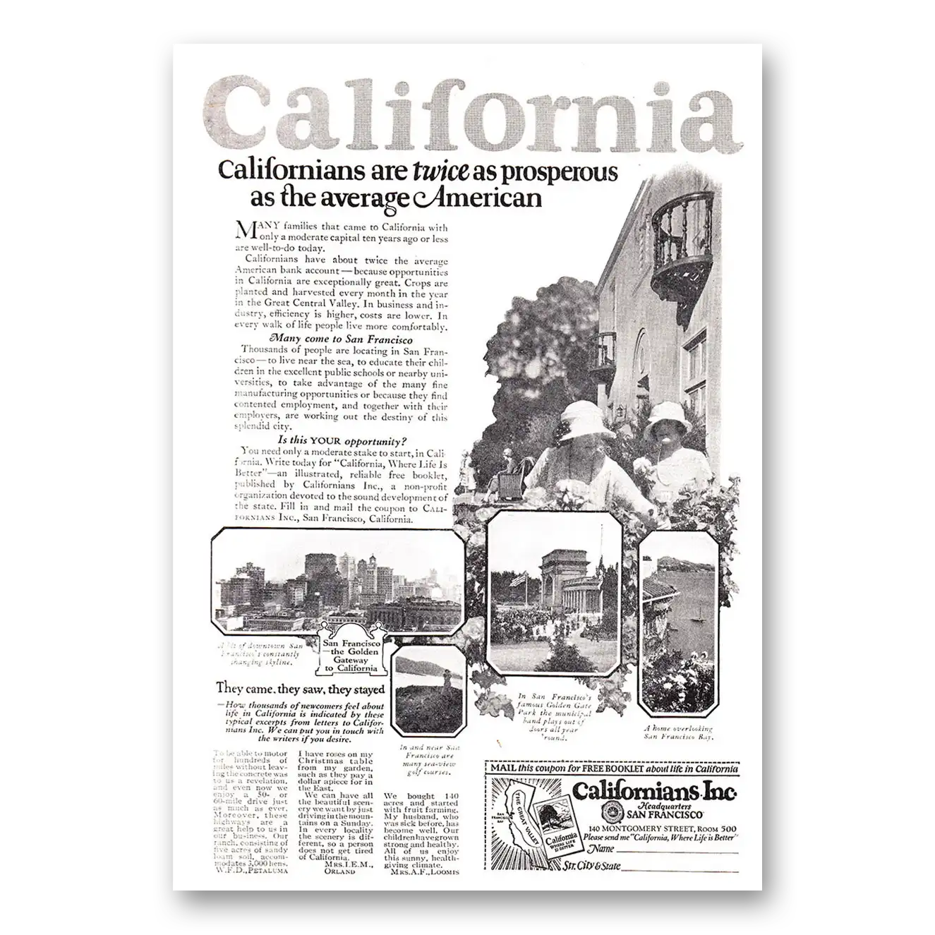 1925 California Twice as Prosperous as the Average American Vintage Magazine Print Ad