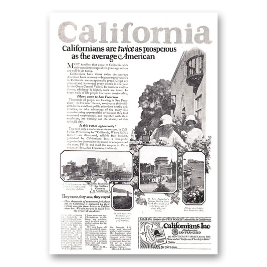 1925 California Twice as Prosperous as the Average American Vintage Magazine Print Ad