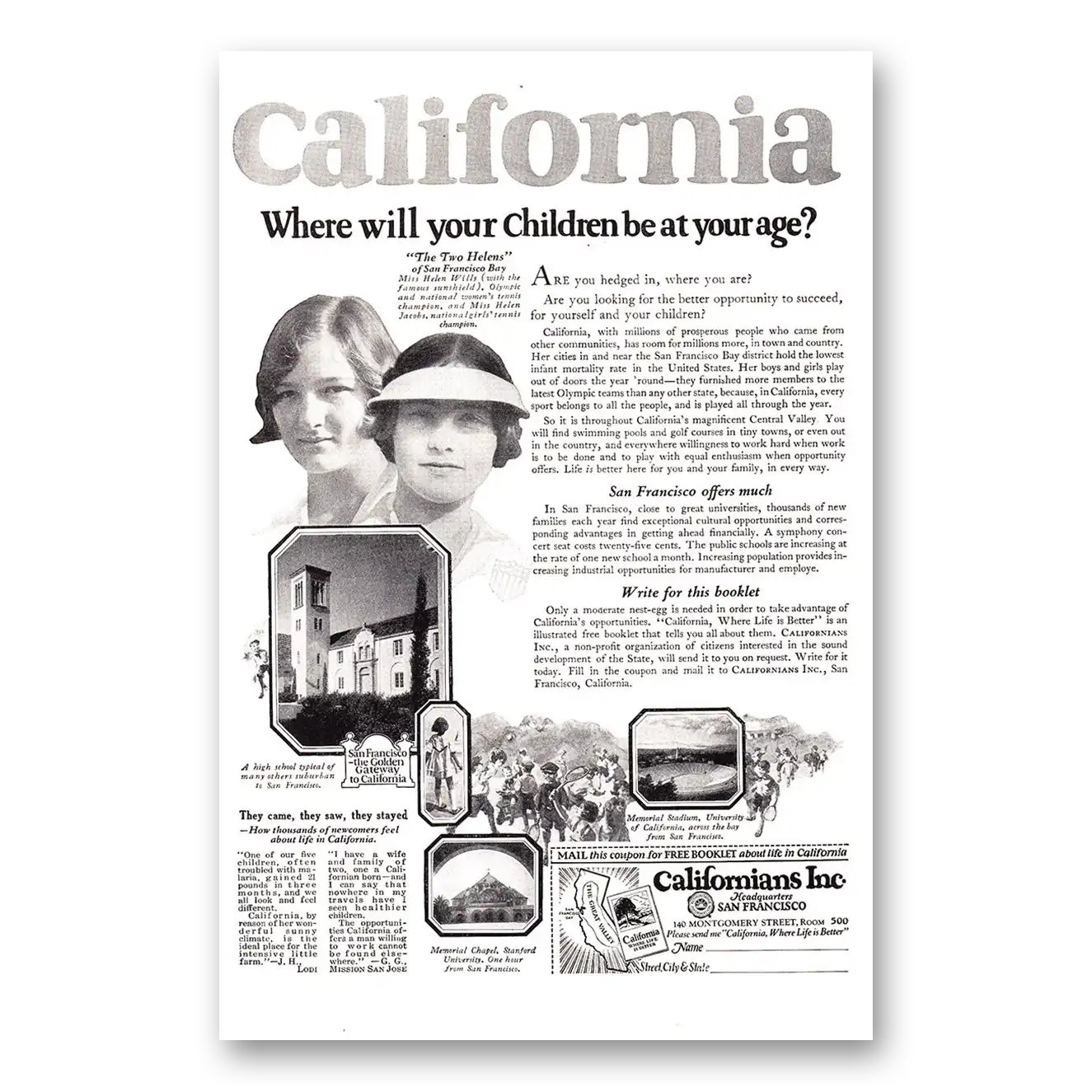 1925 California Where Will Your Children Be Vintage Magazine Print Ad