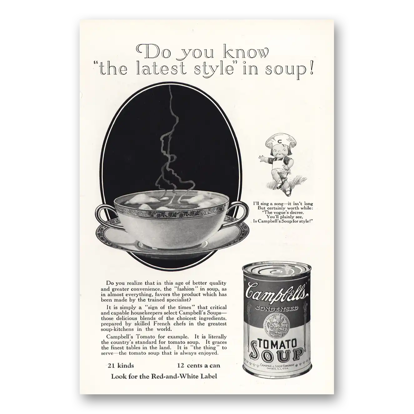 1925 Campbells Tomato Soup Latest Style In Soup Vintage Magazine Print Ad