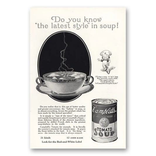 1925 Campbells Tomato Soup Latest Style In Soup Vintage Magazine Print Ad