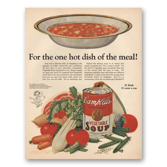 1925 Campbells Vegetable Soup Hot Dish of the Meal Vintage Magazine Print Ad