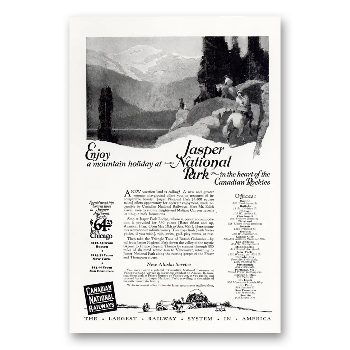 1925 Canadian National Railways Jasper National Park Vintage Magazine Print Ad