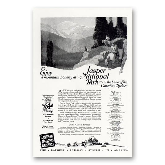 1925 Canadian National Railways Jasper National Park Vintage Magazine Print Ad