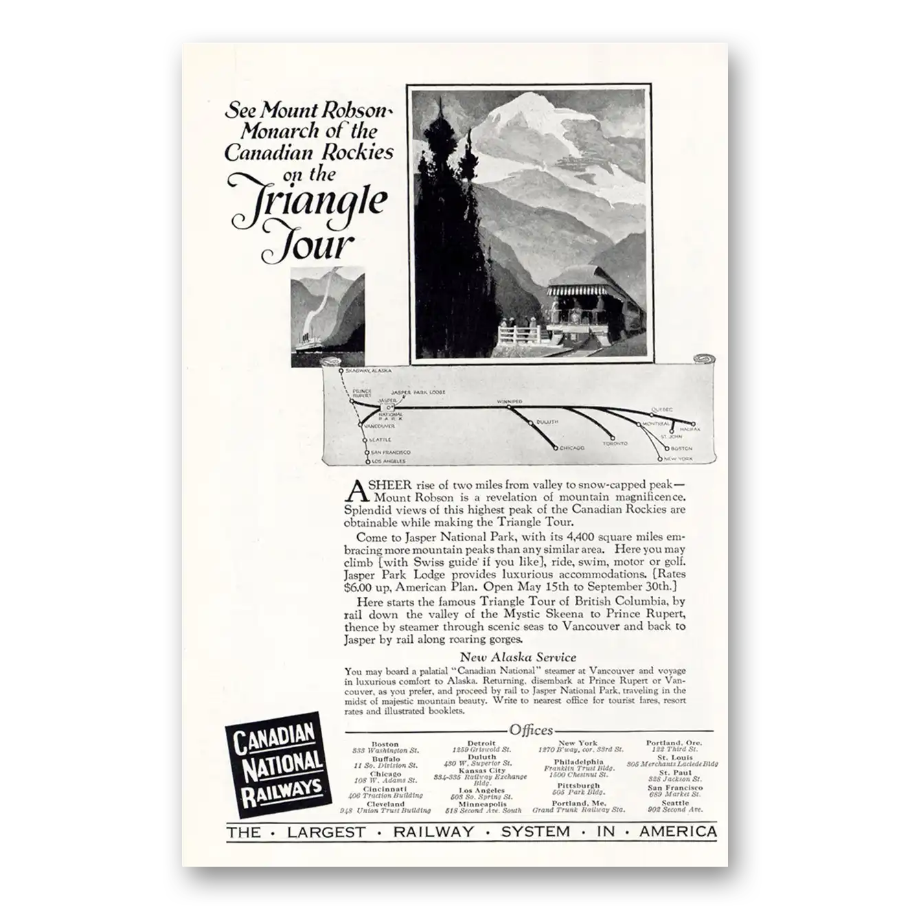 1925 Canadian National Railways Mount Robson Vintage Magazine Print Ad