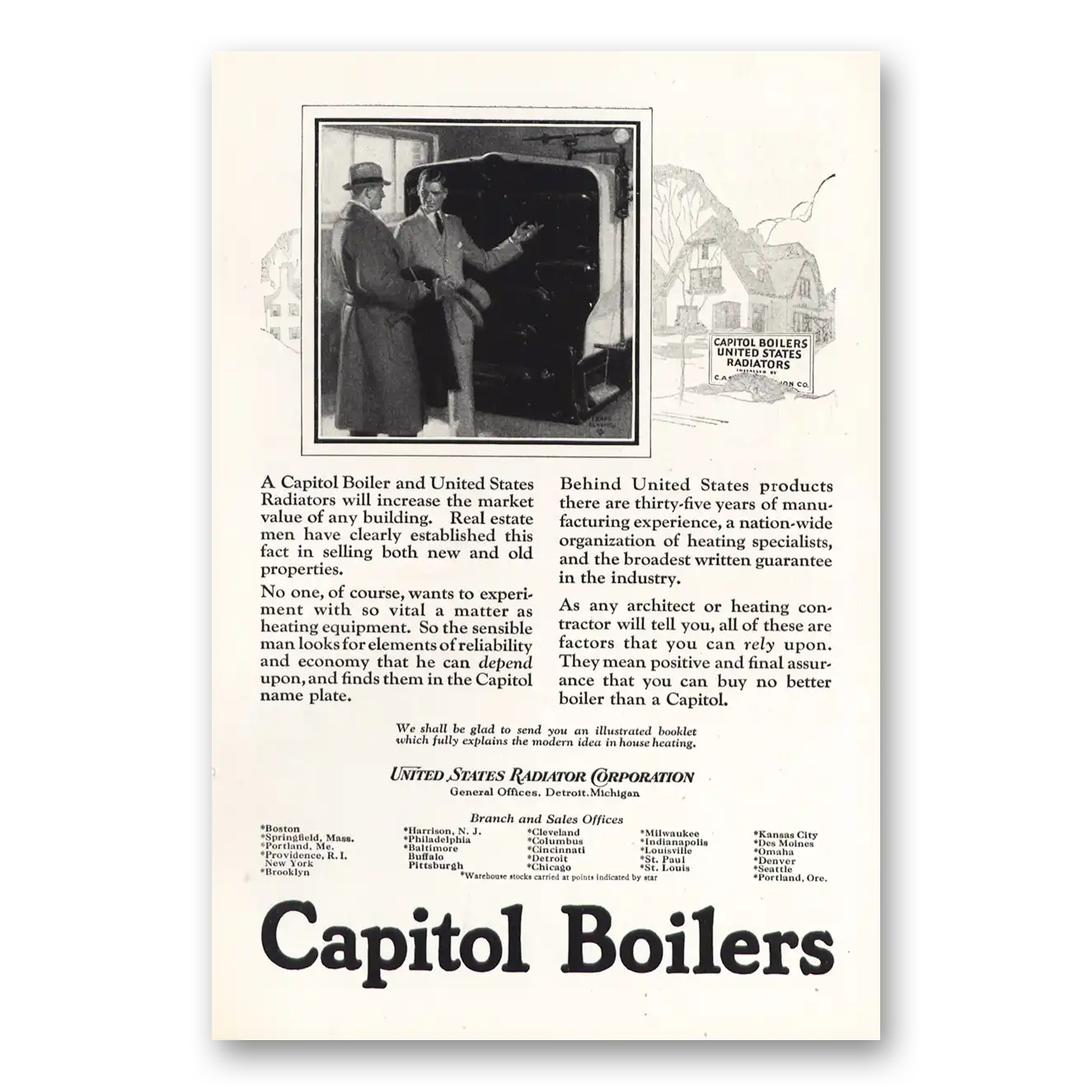 1925 Capitol Boilers Increase Market Value Vintage Magazine Print Ad