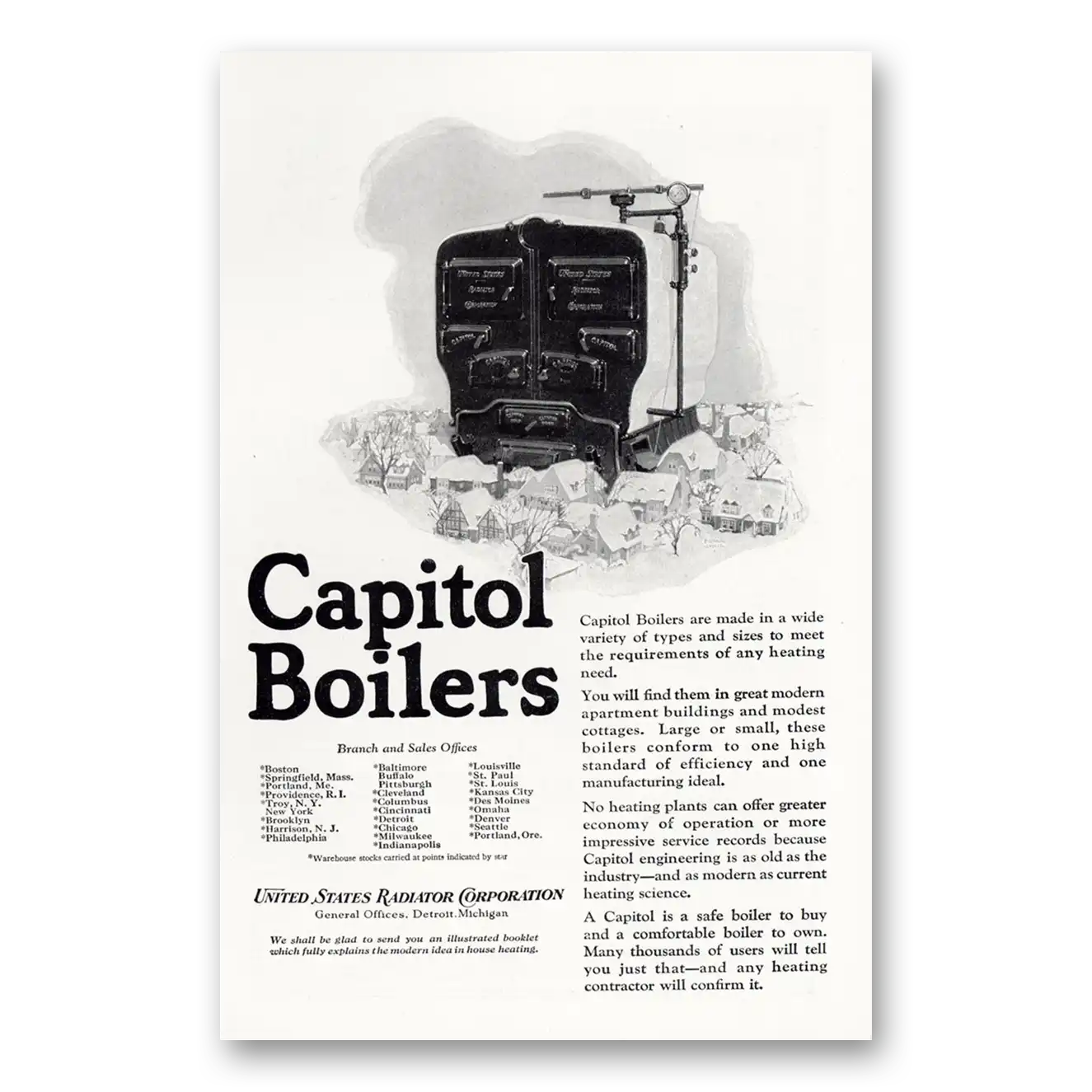 1925 Capitol Boilers Wide Variety of Types Vintage Magazine Print Ad