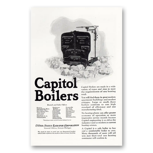 1925 Capitol Boilers Wide Variety of Types Vintage Magazine Print Ad