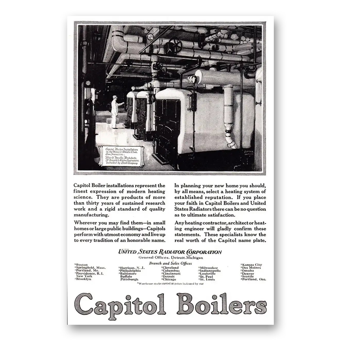 1925 Capitol Boilers Womens Athletic Club San Francisco Vintage Magazine Print Ad