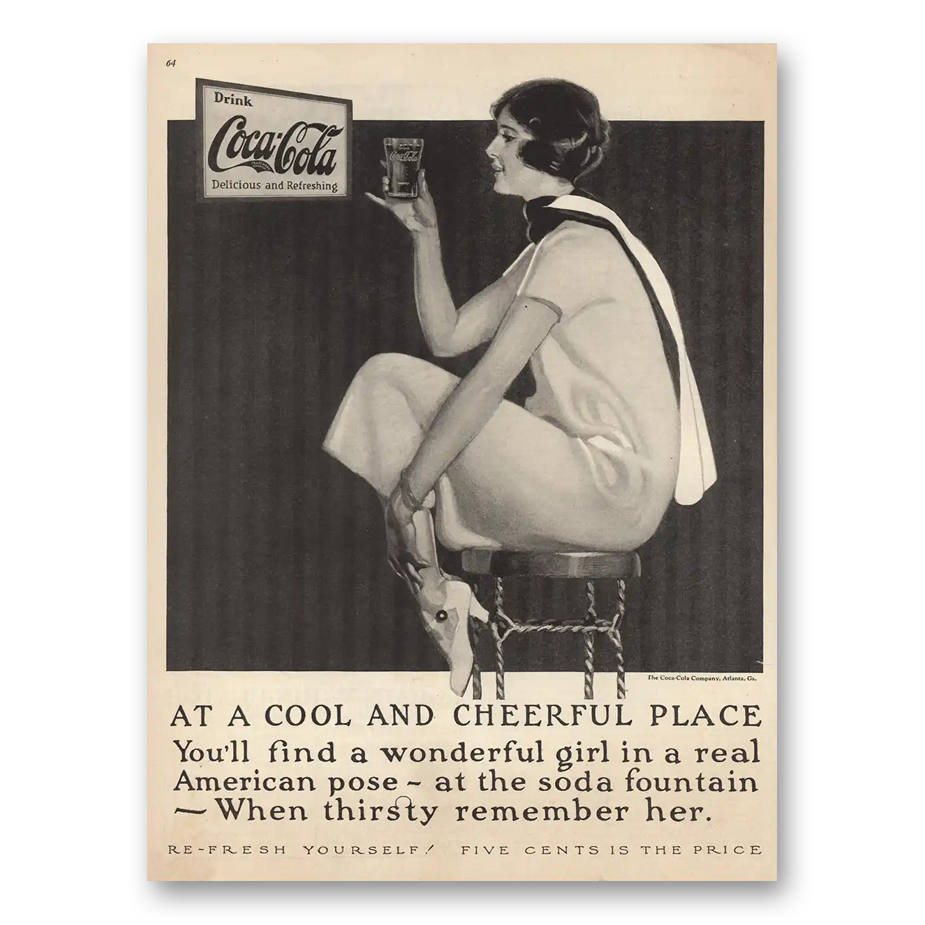 1925 Coca Cola Cool and Cheerful Place Wonderful Girl Vintage Magazine Print Ad