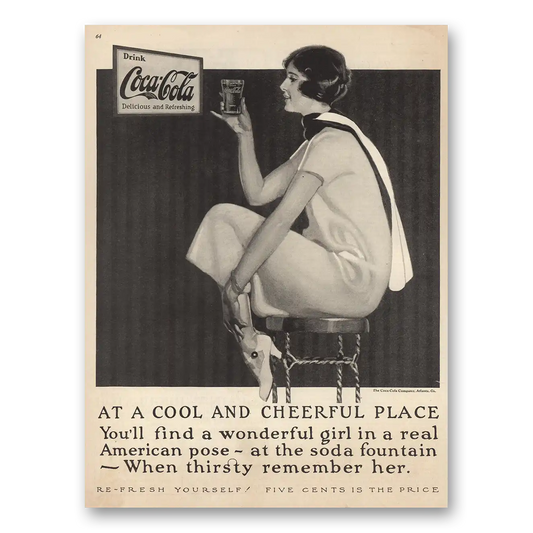 1925 Coca Cola Cool and Cheerful Place Wonderful Girl Vintage Magazine Print Ad